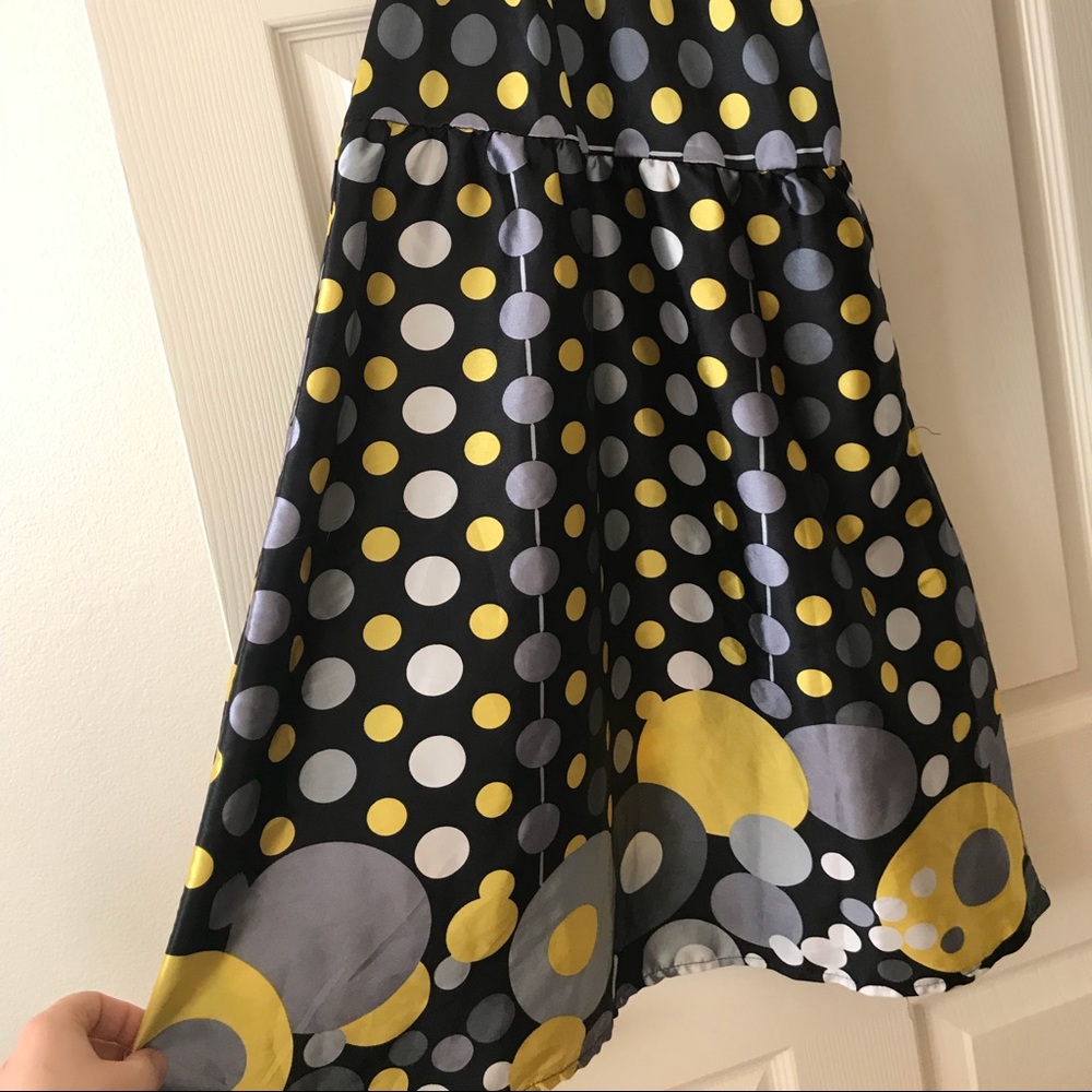 Medium yellow polka dot satin knee length